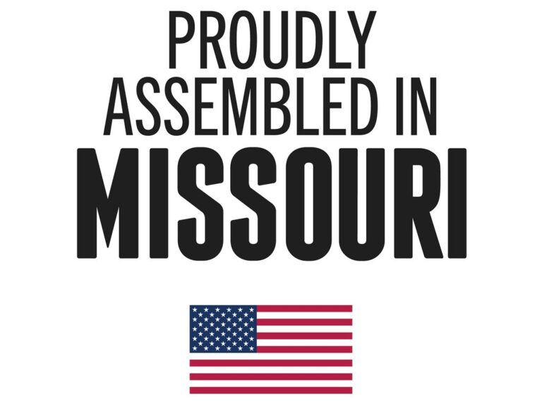 BAKFlip MX4 proudly assembled in Missouri badge with American flag graphic on a white background