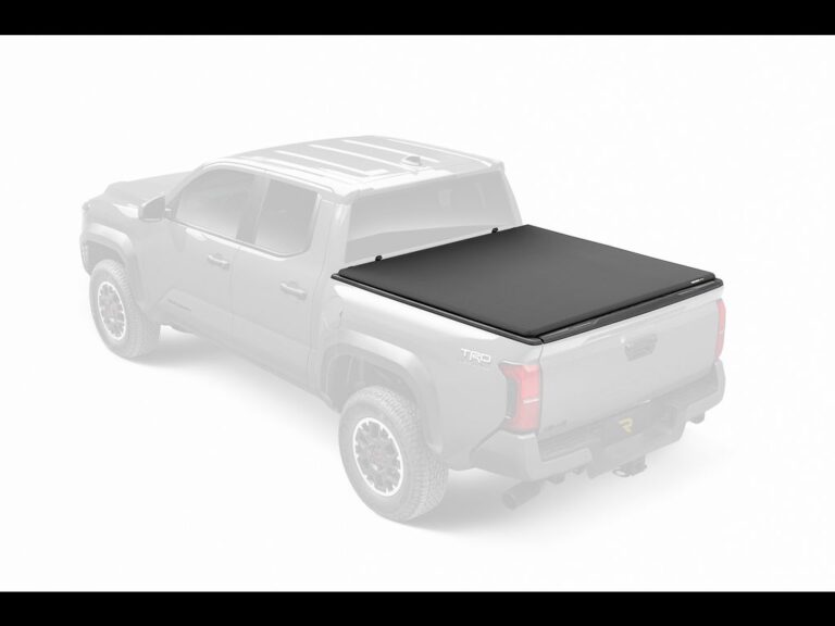 Extang Trifecta Signature 2.0 hero marketing image with cover fully closed over a ghosted white Toyota Tacoma TRD silhouette