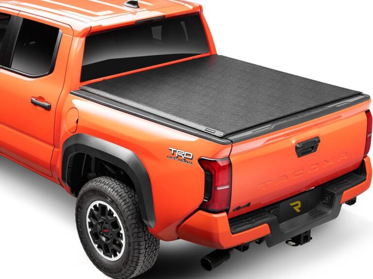 RealTruck TruXedo Lo Pro cover fully closed on a truck, top-down view showing the low-profile design sitting flush with the bed rails